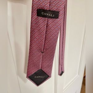 Men’s Canali Silk Tie, Red with Blue Accents